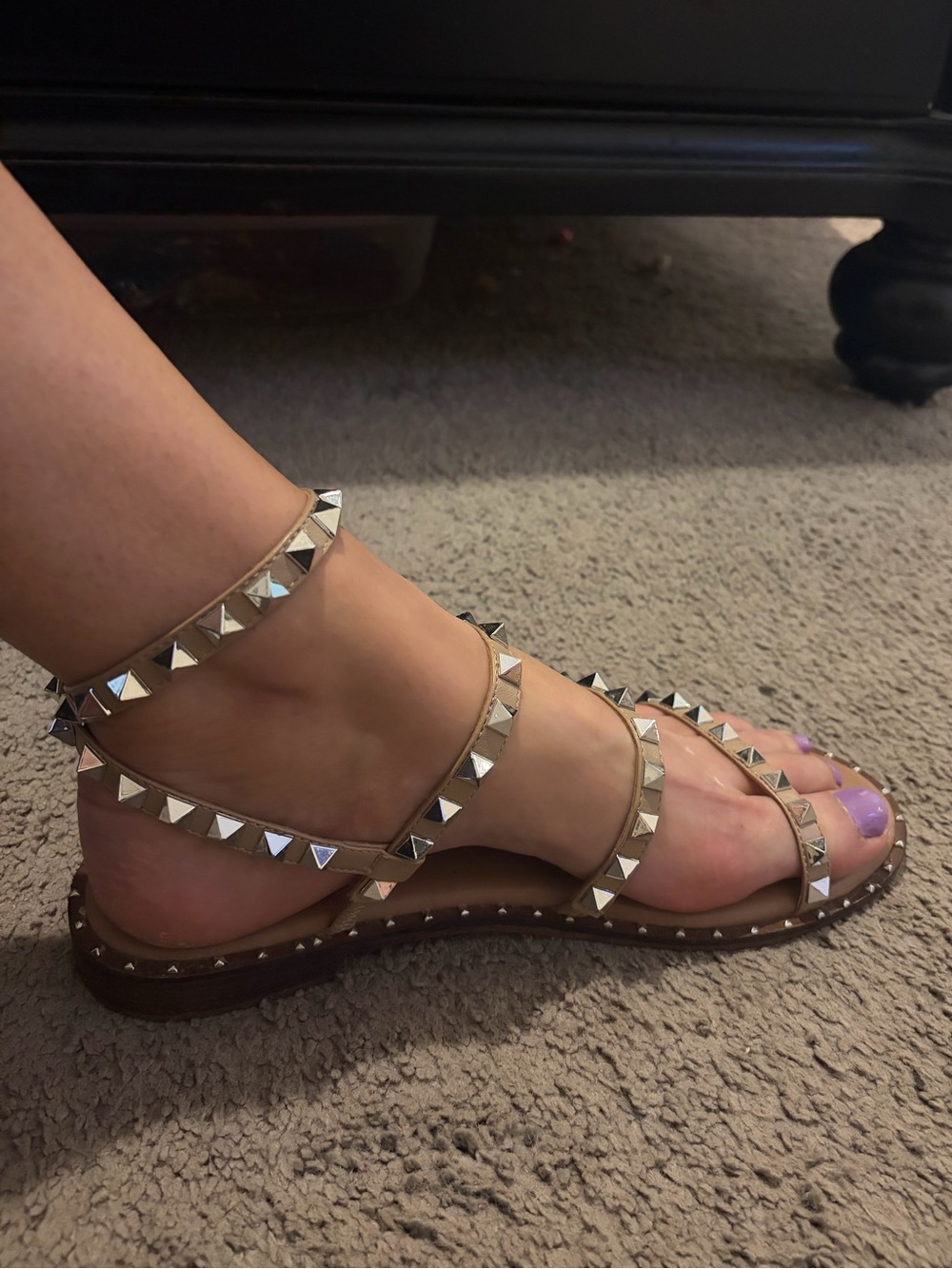 Steve Madden Beige Studded ankle Strap Flat Sandals